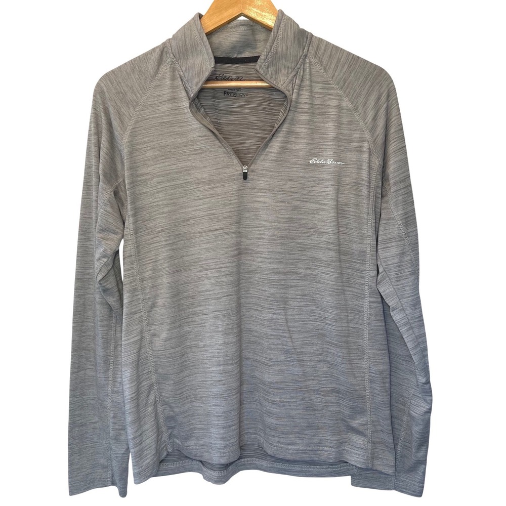 Eddie Bauer FreeDry Mens Med Quarter Zip Pullover Shirt Heathered Gray Space Dye